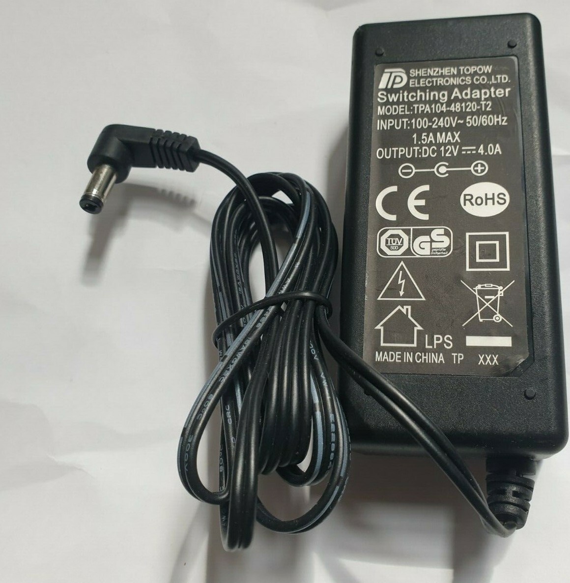SHENZHEN TOPOW ELECTRONICS TPA104-48120-T2 12V 4A SWITCHING ADAPTER (R3S13.4B1)