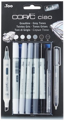 COPIC Ciao Coloured Marker Pen - 5+1 Set Grey Tones, For Art & Crafts, Colouring