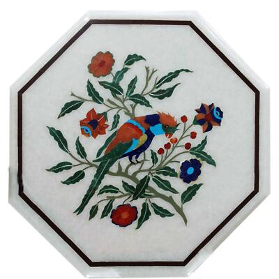 12'' antique white Marble Center wall Table Top bird Stone Inlay lapis w9
