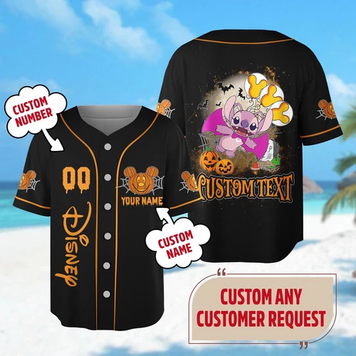 Personalized Angel Lilo & Stitch Horror Pumpkin Halloween Baseball Jersey Shirt