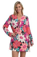 La Blanca Women's Multicolor Floral Lace Front Swim Cover-Up Tunic Dress Size XS