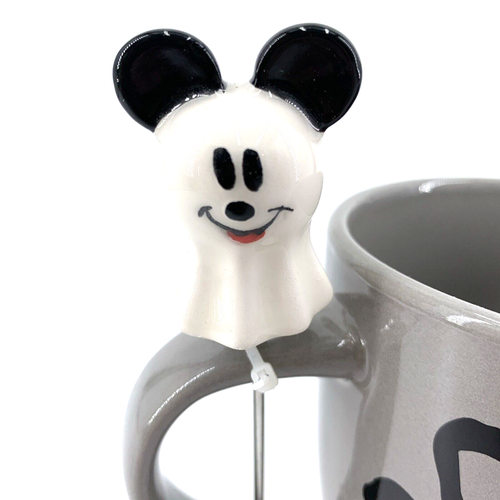 Disney Mug Mickey Mouse Halloween Ghost with Stirrer Gray Black 4" NWOT - Bild 3 von 8