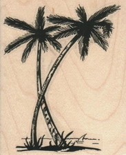 Crossed Palms 3 x 3 1/2" Rubber Stamp, Palm Trees Stamp, Tropical Stamp, Palms