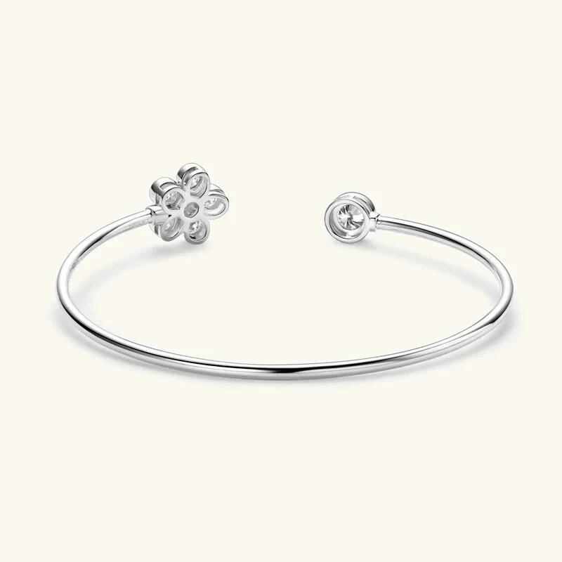1ct Flower Cuff Bracelet Bangle White Gold Diamond Test Pass Lab-Created VVS1/D - Image 3 of 4