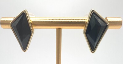 Belle Noel Kim Kardashian 14kt plated geometrical w/black stone studs earrings