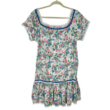 Vintage Youngland Dress Mini Square neck dainty Floral Short Sleeve Feminine M