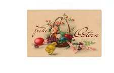Ansichtskarte Frohe Ostern Osterkorb mit Kük...