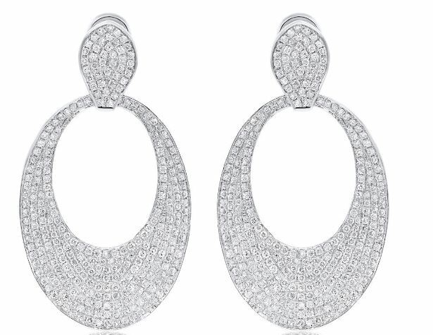 ORECCHINI PENDENTI OVALI ESTATE GRANDI 3 62 CT DIAMANTI ORO BIANCO 18KT 3D MULTI FILA