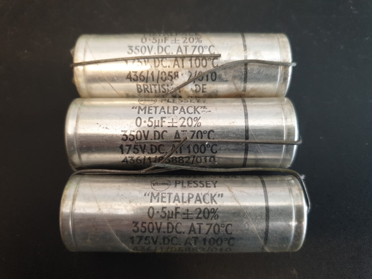 JOBLOT 3 x PLESSEY METALPACK 0.5uF 350v  TCC TYPE CAPACITOR  (A172)