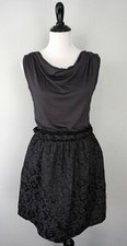 ANN TAYLOR LOFT Gray Black Floral Blouson A-Line Cowl Neck Stretch Dress Size 4