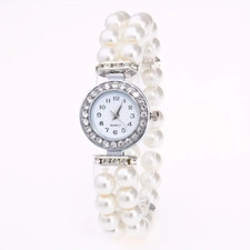 Women Luxury Rhinestone Quartz Bracelet Watch Analog Faux Pearl Fashion Gift