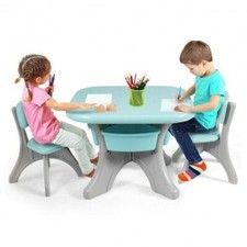 Children Kids Activity Table & Chair Set Play Furniture W/Storage-Blue - Color: