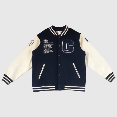 Vintage Conart Varsity Jacket Wool Leather Navy Size L Oversized 