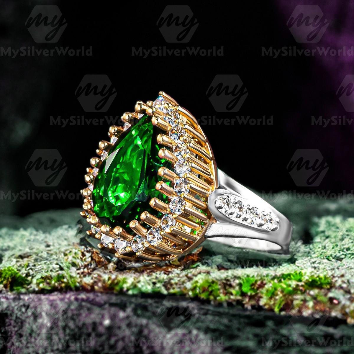 925 Sterling Silver Green Stone Turkish Hurrem Sultan Women's Ring