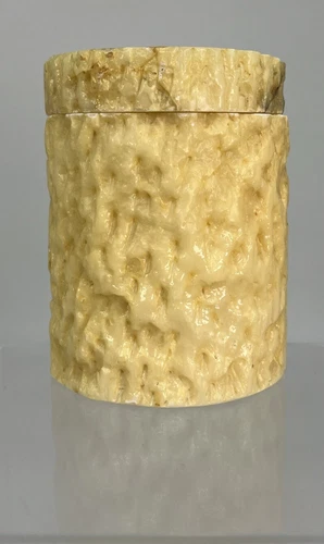 Vintage MCM ALABASTER Jar W/Lid Box Vanity Brutalist Hand Carved ITALY