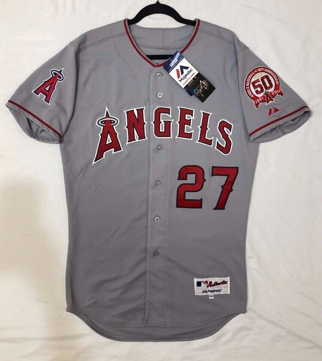 AUTHENTIC MAJESTIC 40 MEDIUM LOS ANGELES ANGELS MIKE TROUT ROOKIE Jersey