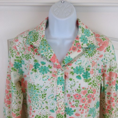 VTG Toby White Woman Size Medium Blue Pink Long Sleeve Button Side Pocket Dress - Picture 2 of 10
