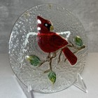 Hand Painted Recycled Fused Glass Cardinal Bird Motif Suncatcher Hanging 6"
