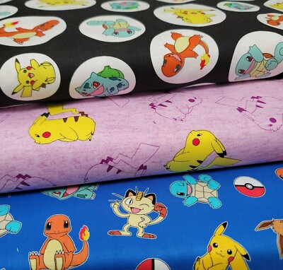 Pokemon Cotton Fabric Nintendo -PICK PRINT-  By The (1/4) Quarter Yard 44''W