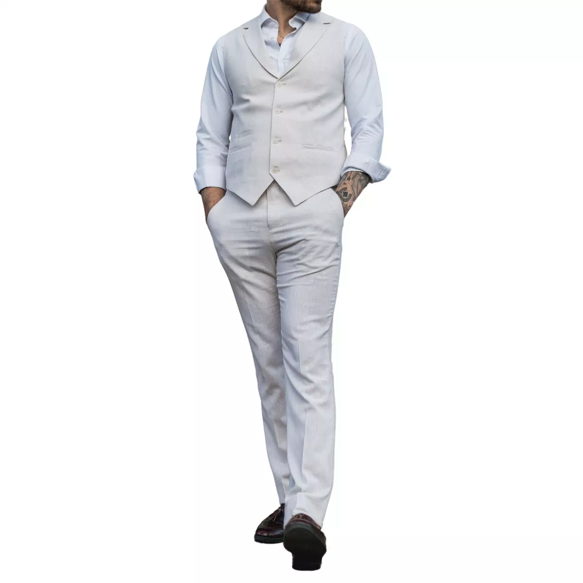 Mens linen waistcoat shop and trousers