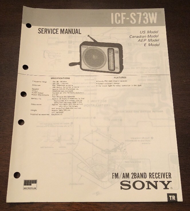 SONY ICF-S73W FM/AM 2BAND RECEIVER ORIGINAL SERVICE MANUAL