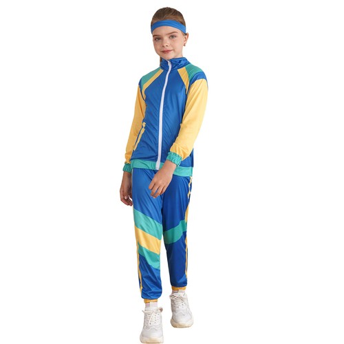 Kids Unisex Sports Suit Full Zip Jacket Tops Pants Headband Sets Tracksuit - Picture 27 of 42