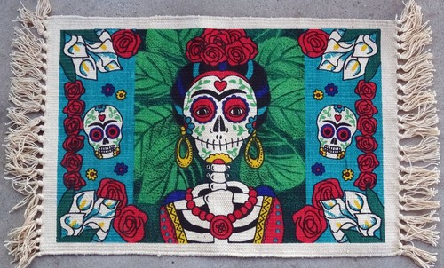 Canvas Day of the Dead Placemat Southwest Southwestern Design Western Set of 4 - Picture 3 of 6