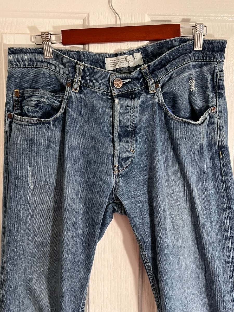 ADIDAS ORIGINALS Denim Jeans Pockets Slim Fit Button Close Pants