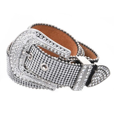 Women's Western Leather Belt with Iced Out Rhinestone Studded