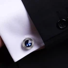 Mens Cuff Links Blue Crystal Stone Crystal Round Wedding Gift Cufflinks UK