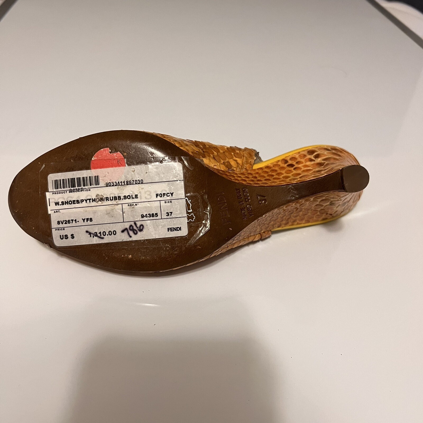 FENDI YELLOW PYTHON LEATHER PLATFORM HEELS SIZE 37 - image 21