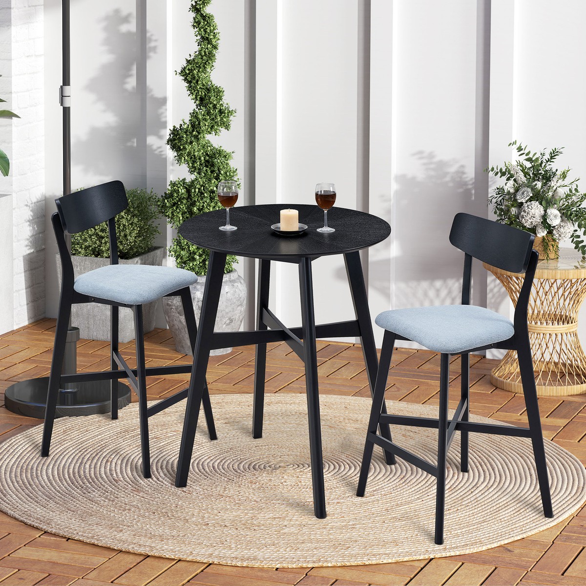 Round Bar Table High Top Bistro Table Set 3Piece Counter Height