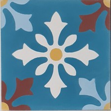 Zementfliese Flora petrol bunt - Jugendstil Fliesen für Küche Flur Altbau Neubau