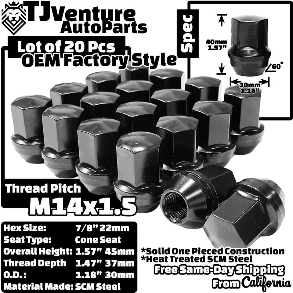 20 peças preto 14x1,5 porcas estilo fábrica OEM ajuste roda cônica Land Rover LR056214 - Imagem 2 de 4