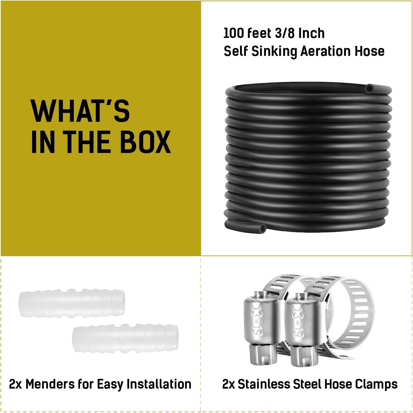 Reinforced Self-Sinking Pond Hose 100' 3/8'' for Optimal Aeration Efficiency