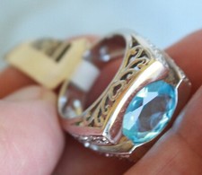 New Sterling Silver 925 Ornate Ring Blue Stone White CZ Size 8 NWT