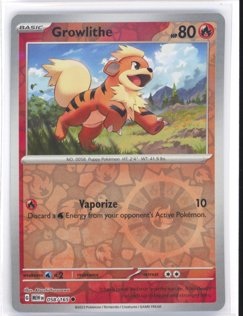 1x Growlithe 58/165 Reverse Holo Rare TCG Pokemon NM 0119#24-28
