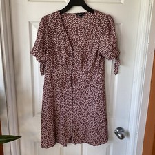 EXPRESS Women’s Maroon White Polka Dot Shift V Neck Button Front Dress Small P
