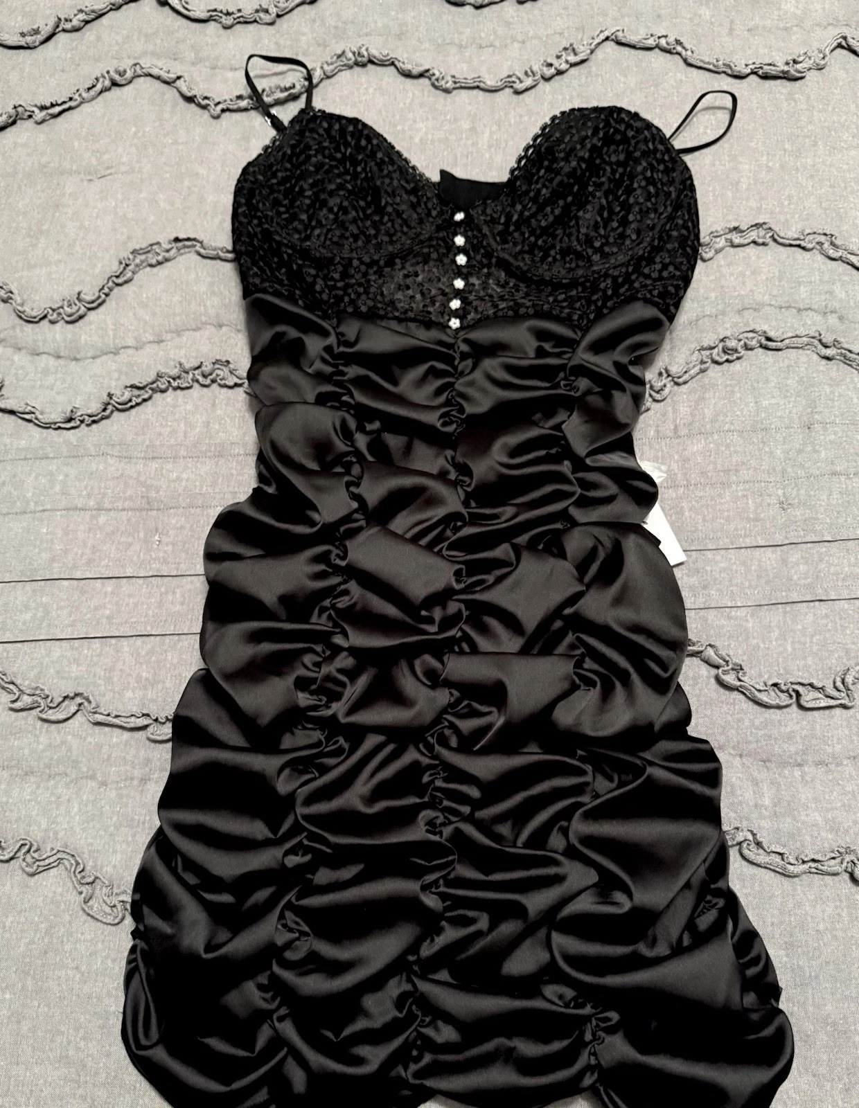 UNDERCOVER Victoria’s Secret Mini Abito Nero For Love & Lemons Raso Increspato L