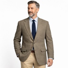 Lands  End Blazer Mens 44L Herringbone Wool Sport Coat USA Made Classic