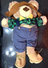 Furskins Xavier Roberts Teddy Bear Plush 1984 Suspenders Jeans Flannel Shirt 22"