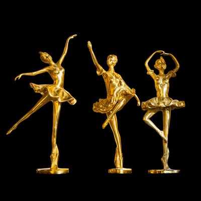 Handcrafted Italian Solid Brass Ballerina Sculpture Set   Set of 3