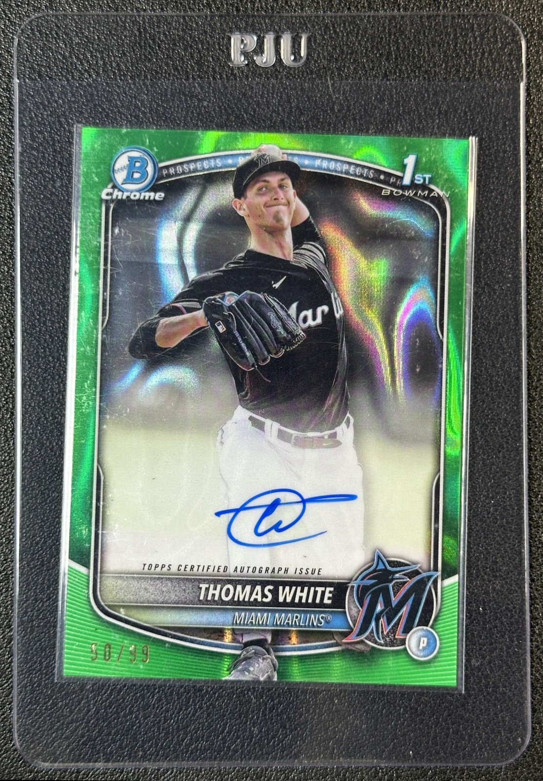 THOMAS WHITE 2025 BOWMAN CHROME AUTO GREEN LAVA REFRACTOR 1ST PROSPECT 50/99