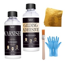 Gold Leaf Kit, 100ml Gilding Adhesive and 100ml Gloss Varnish and Gold Leaf S...