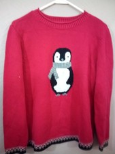 Christopher Banks Holiday Penguin Sweater Long Sleeve Womens Size Large