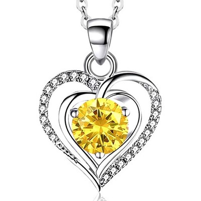 RIVIKO Heart Birthstone Pendant Necklace for Women 0.9  1.02, Sliver-11-Nov 