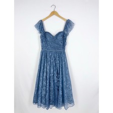 Mori Lee Madeline Gardner Coquette Off Shoulder Lace Dress Women's 12 Blue