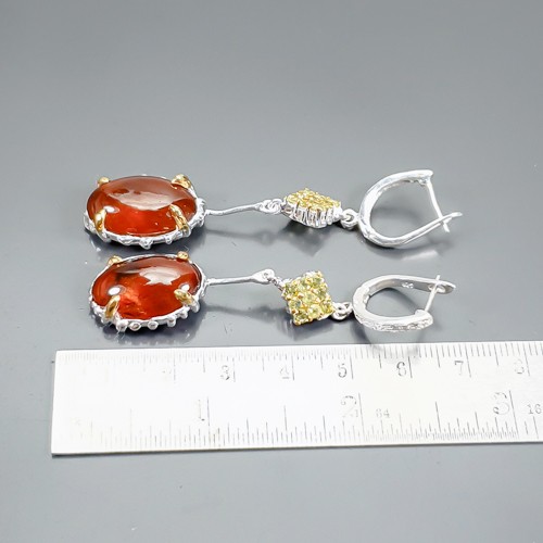 Handmade 24ct+ Natural Hessonite Earrings 925 Sterling Silver /B-E0482 - Picture 3 of 5