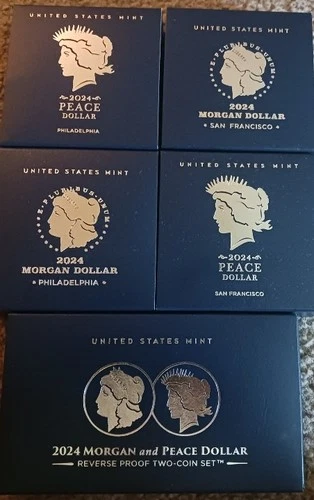 2024 Morgan Peace Silver Dollar 6-Coin Set Unc, Proof, Reverse in OGP/COA (24X)