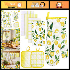 8-Pack Lemon Kitchen Decor Set - Towels, Pot Holders, Oven Mitts - Farmhouse Spr